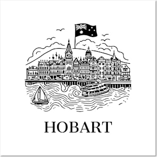 hobart line art illustration Posters and Art